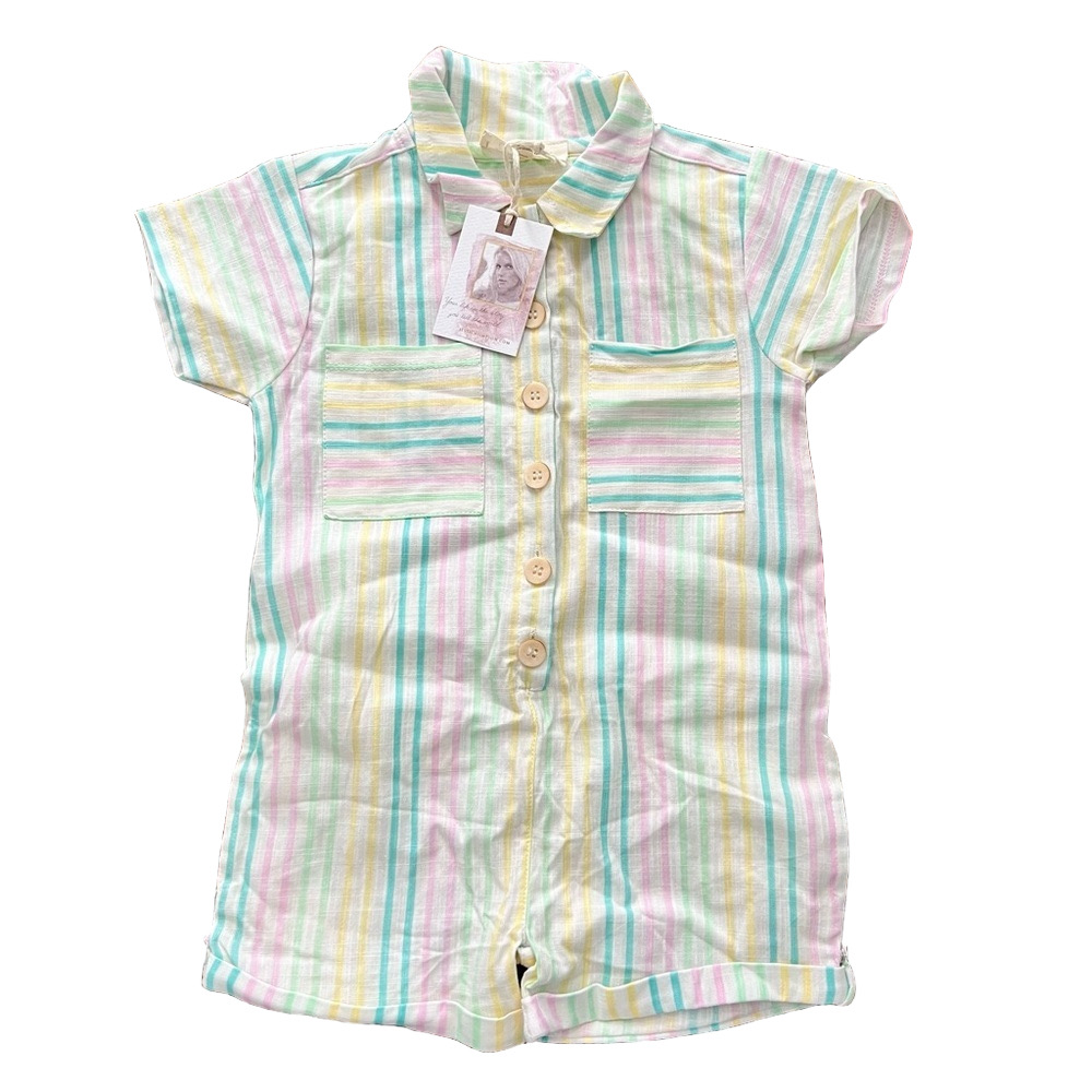 New Jessica Simpson Multicolor Pastel Striped Summer Girl's Romper - 3T